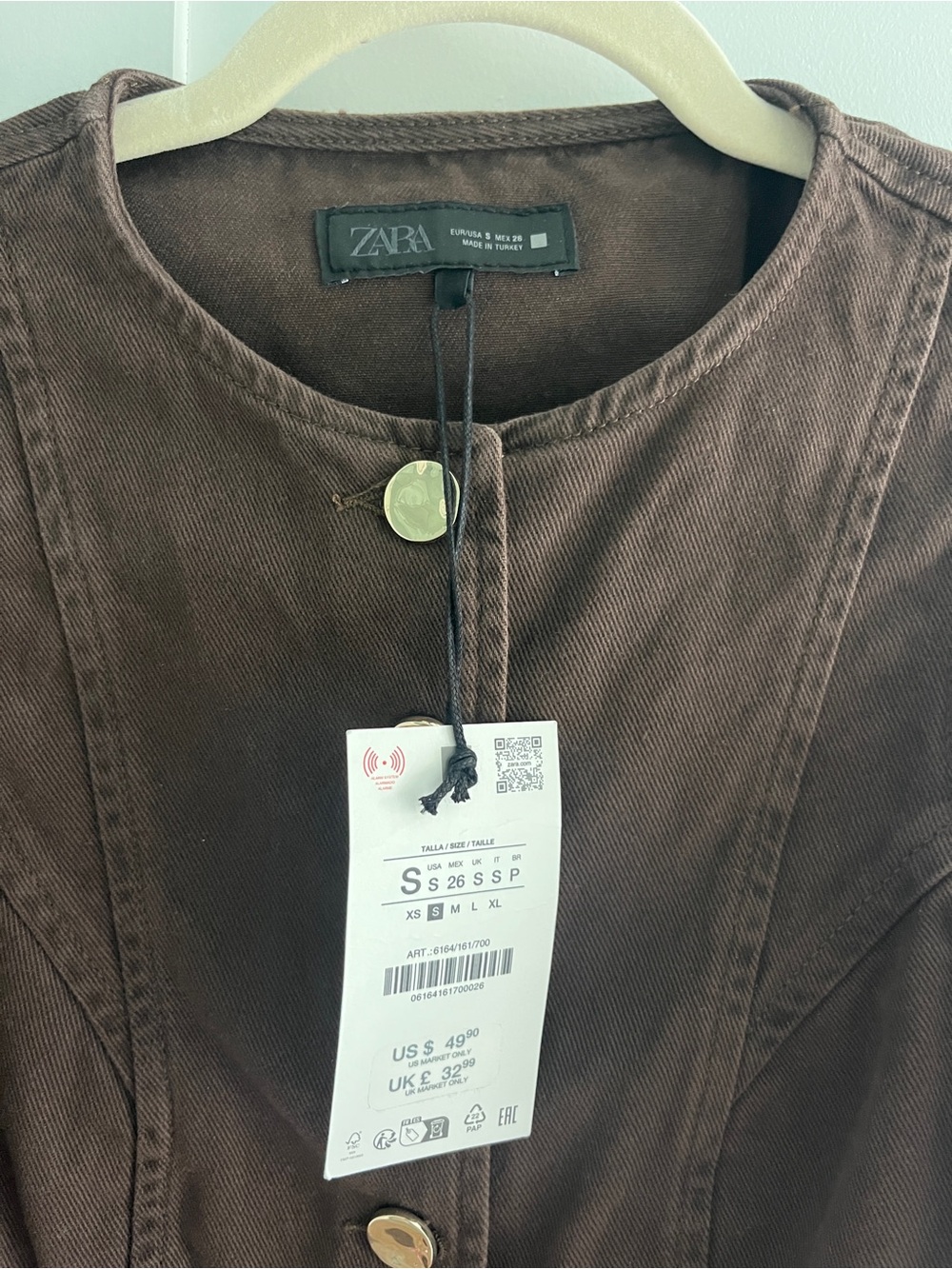 Zara Brown Sleeveless Button-Front Fitted Vest/Top - Picture 3 of 6